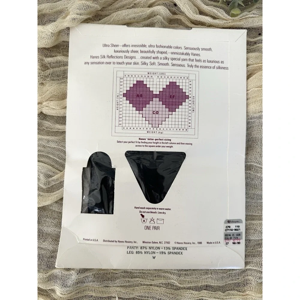 Vintage Hanes Silk‎ Reflections Pantyhose Black W/backseam Size EF Style 747 Jet